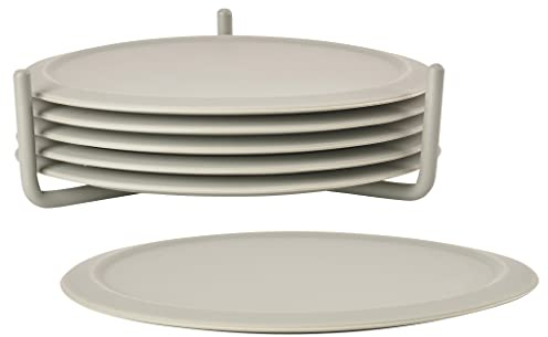 Zone Denmark Singles Glasuntersetzer aus Silikon, Untersetzer für Gläser, Tassen, Cocktailgläser, Durchm. 10 cm, Höhe 3,1 cm, 6 Stück, inkl. Halter, Mud