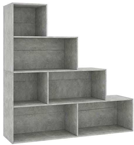 vidaXL Bücherregal Raumteiler Treppenregal Stufenregal Standregal Regal Raumtrenner Wandregal Aktenregal Betongrau 155x24x160cm Holzwerkstoff