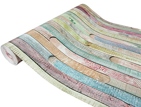 Klebefolie Möbel 45x240 cm | Möbelfolie selbstklebend in Holzoptik | Folie für Möbel zur einfachen Renovierung von Türen, Tischen und Regalen | Klebefolie dekorativ und abwaschbar | Bunte Bretter