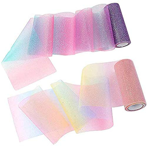 Gocelyn Regenbogen Glitter Tüll Rollen Schimmer Farbe Sortiment für Tisch Läufer Stuhl Baby Dusche Schärpe Bogen Haustier Tutu Rock Nähen Basteln Stoff Hochzeit Einhorn Weihnachten Party Geschenkband