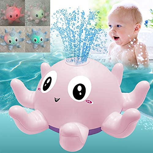 Krake Baby Badespielzeug Wasserspielzeug, Octopus sprühen Induction Sprinkler Baden Spielzeug mit Licht, Pool Wasserspielzeug für 0-6 Monate 1 2 3 Jahre Baby Kleinkinder Party Geschenk (Pink)