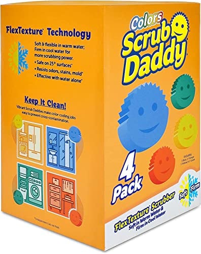 Scrub Daddy Sponge Set Color Variety Pack - Scratch-Free Multipurpose Dish Sponge - BPA Free & Made with Polymer Foam - Stain, Mold & Odor Resistant Kitchen Sponge (4 Count)