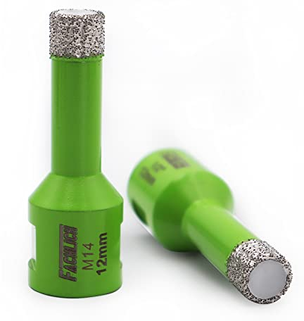 FACHLICH Diamond Core Drill Bit,2pcs Diameter 12mm Thread M14,Vacuum Brazed Dry Wet Hole Saw for Porcelain Tile,Granite,Marble,Concrete,Masonry,Brick