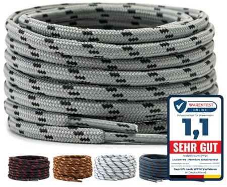 LaceHype 2 Paar - Premium Runde Schnürsenkel [ Ø4,5 mm ] Polyester für Arbeitsschuhe, Stiefel, Outdoorschuhe und Sportschuhe reißfeste Schuhbänder (Grau/Schwarz, 150cm)