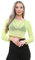 WearAll Womens Sheer Mesh Crop Top Ladies Long Sleeve Crew Neck Plain Stretch New - Neon Yellow - 12-14