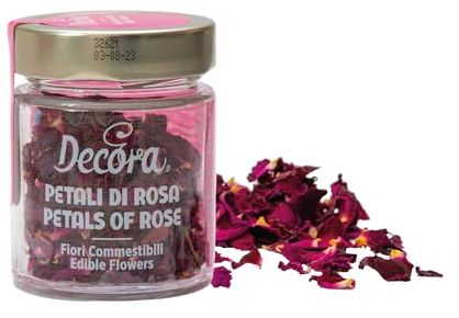 DECORA, 0201010 Fleurs comestibles, Pétales de rose comestibles, Idéaux pour décorer tous types de préparations culinaires, Convient aux plats sucrés et salés, Emballage de 4 grammes.