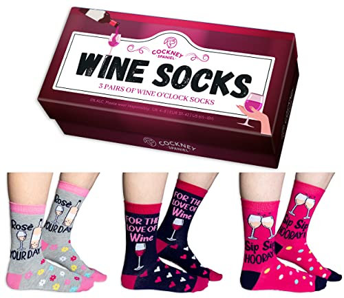 Cockney Spaniel 3 Pairs of Women's Novelty Crew Socks, Size: UK 4-8 (EUR 37-42), Fun and Quirky Gift for Women (UK, Alpha, One Size, Regular, Regular, Wine Socks)