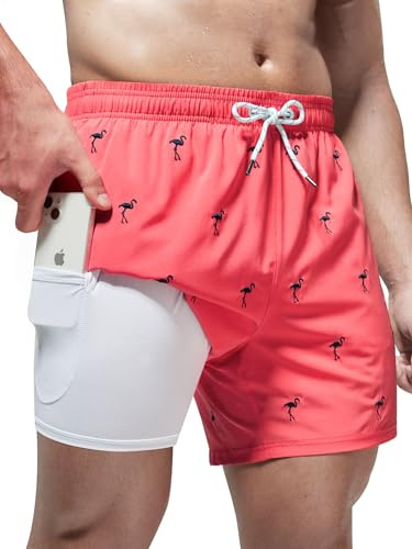 Arcweg Short de Bain pour Homme 2 en 1 avec Boxer doublé pour Homme avec Doublure de Compression Short de Plage à séchage Rapide Flamant XXL(EU)