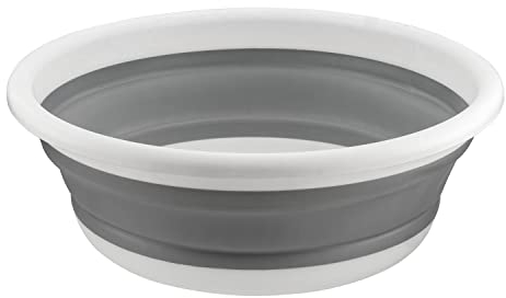 Homeshopa Collapsible Washing Up Bowl, 9 Litre Round Folding Wash Basin, Multipurpose Portable Washing Basket, Silicone Bucket for Kitchen Outdoor Travel Camping Hiking Caravan Water Carrier- Grey