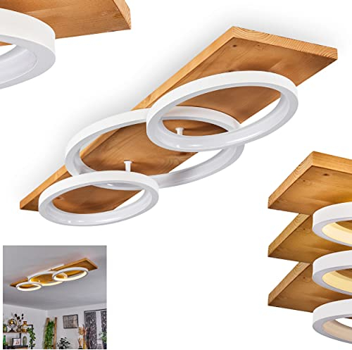 HOFSTEIN LED Deckenleuchte Pompu, moderne Deckenlampe aus Metall/Holz/Kunststoff in Natur/Weiß, 97 cm, dimmbar über Lichtschalter, 4700 Lumen, 3000 Kelvin, 1 x LED 40 Watt (inkl.)