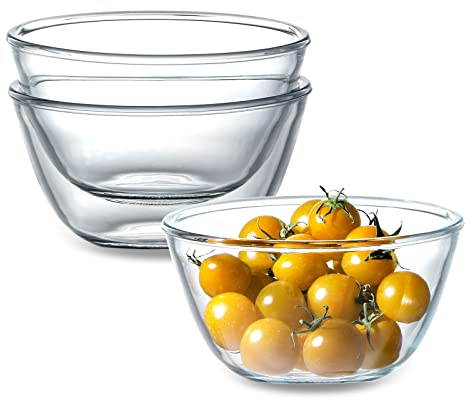 NUTRIUPS 3 Stück Glasschalen im Set 750ML Glasschüssel Salatschüssel 14.5cm Glas Dessertschalen Glas, Vorspeise Glasschale
