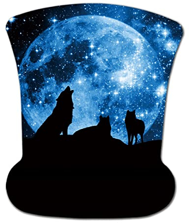 AOKSUNOVA Mouse Mat with Wrist Rest Gel Mouse Mat Ergonomic with Gel Cushion Mouse Mat with Wolf Moon Design
