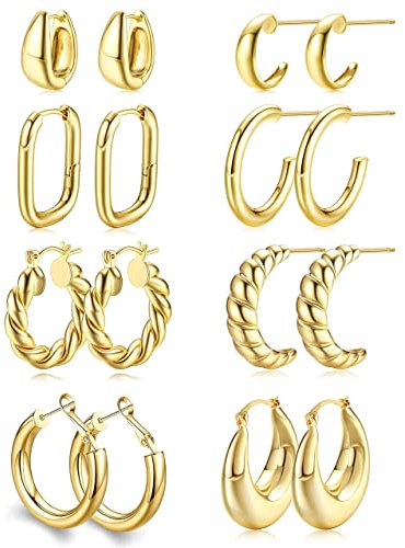 Morfetto Gold Klobige Creolen Set für Frauen, 14 Karat Vergoldet Dicke leichte hypoallergene Umarmung Offene Creolen Set Schmuck für Damen Geschenke