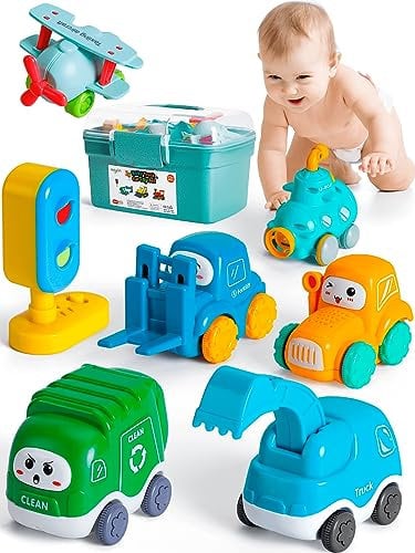 HahaGift Car Toys for 1 Year Olds, Baby Boy Truck Toy, Pull Back Cars for Kids Age 1-2, 1st Birthday Gifts