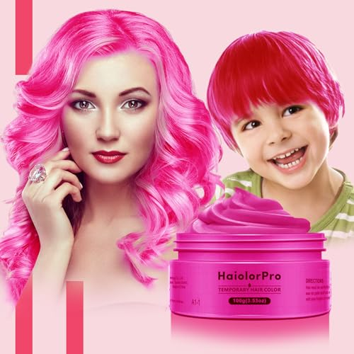 HaiolorPro Rose Cire Colorante Cheveux Homme et Femme, Gel Spray Colorant Cheveux pour Enfants, Maquillage de Coloration Temporaire Cheveux Fêtes ou Cosplay (Rose)