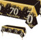 137 x 274 cm Schwarz und Gold zum Geburtstag Tischdecke Schwarz Gold Tischdeko für Mann Frau 70. Geburtstag,Rechteckige Kunststoff Tischdecke für Partydekorationen zum 70. Geburtstag