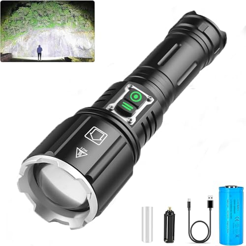 SENDALE Linternas LED Alta Potencia Recargable,120000 Lumenes XHP160 Linterna Potente,Profesionales IP67,Linterna Recargable USB Militar Para Emergencia Camping Senderismo