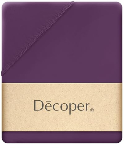 Decoper ® Mako-Feinjersey Spannbettlaken aus 100% Baumwolle | Atmungsaktiv & kuschelig weich | Oeko-Tex Zertifiziert | bis 25 cm Matratzenhöhe | 120 cm x 200 cm | Farbe Pflaume