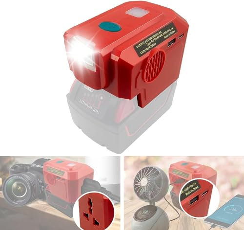 TPDL 200W Powered Inverter Generator for Dewalt 20V 60V Battery, DC 20V to AC 220-230V Battery Adapter with Type-C Por USB Port, Portable Power Supply Inverter Charger Adapter with 200LM LED Light