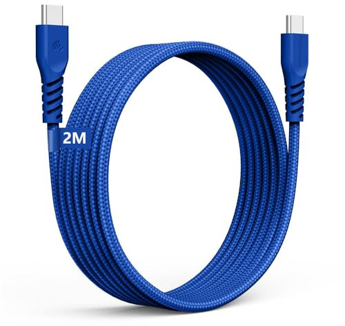 TECHGEAR Long 2m Câble USB C vers USB C 60 W, Câble tressé de Type C vers C Charge Rapide Compatible avec iPhone 15, iPad Pro, MacBook, Samsung S24/S23/A14/A15/A25/A35/A34/A55/A54/A05s/A04s, etc