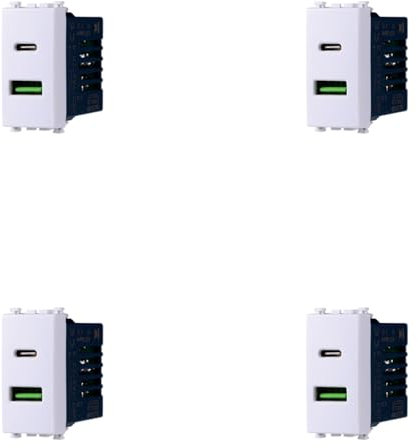 4 Pezzi Modulo Presa Caricatore USB C + USB A 5V 3.1A, Compatibile Con Vimar Arke, Colore Bianco