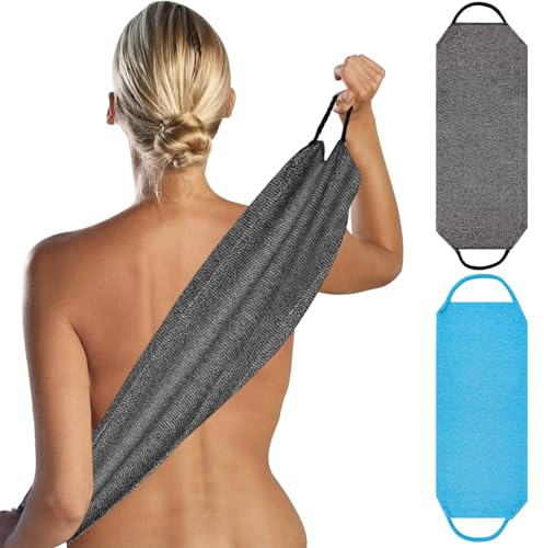 2pcs Back Scrubber for Shower Double Layer/Side Back Shower Scrubber with Handles for Men & Women Deep Exfoliating Back Washer for Men/Natural Body Exfoliator Bath Scrub Loofah Body Scrubbing Brush