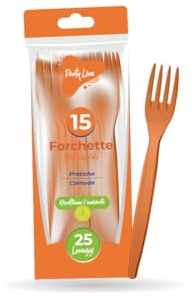 Forchette in plastica riutilizzabile colore arancione - la confezione comprende 15 forchette
