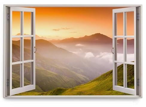 Paul Sinus Wandbild 120x80cm Fensterbild Berge Gebirge Natur Grün Sonnenuntergang