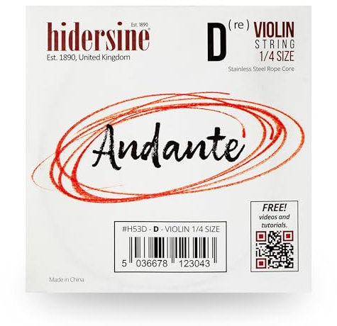Hidersine Andante Corde en D pour violon taille 1/4. Corde en acier facile à jouer. Excellent son et excellent rapport qualité/prix. Parfait pour les étudiants avec des violons de taille quart.