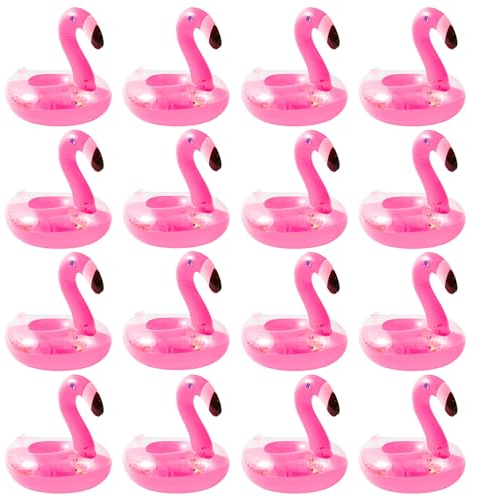 12 Pcs Flamingo Getränkehalter,Flamingo aufblasbare Getränkehalter Glitzer aufblasbare Tassenhalter Set,Flamingo Floating Getränke Halter für Erwachsene Kinder Schwimmbad Strand Bade (12)