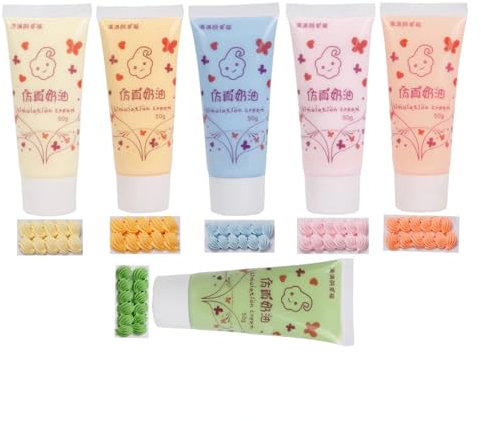 6 Colors (50ml Each) Cream Glue for DIY Crafts, 6 Pcs Decoden Cream DIY Phone Case Kit with 6 Plastic Decorating Mouth, Perfect for Handmade Crafts and Decorations (6 Colors)