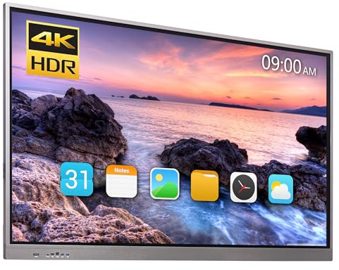 QQ CAT 65 Touchscreen Monitor Smart Board, 4K Interactive Presentation Electronic Whiteboard, All-in-One PC, Digital Signage Display for Office & Classroom, Android 14.0 8GB+SSD 128GB-Wall Mount