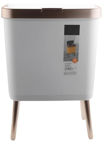 DLLHL Bote de basura doméstico creativo con tapa, veta de madera de patas altas, gran capacidad de lujo, cocina, sala de estar, dormitorio, bote de basura de prensa