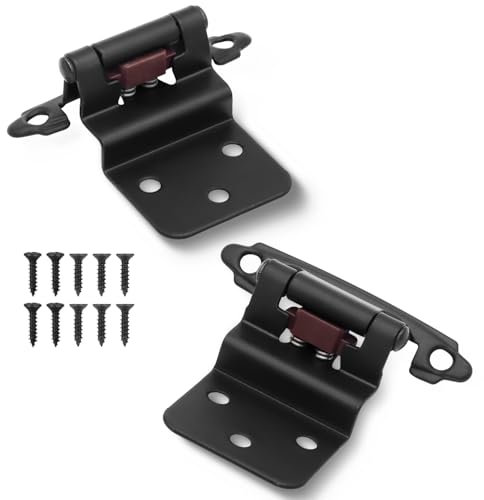 Lot de 4 charnières d'armoire noires à encastrer de 1,9 cm, charnières décalées à fermeture automatique pour armoires et portes de cuisine/salle de bain/meubles, charnières de placard encastrées (2