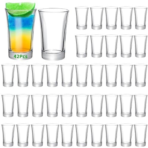 SuproBarware 42 Pack Shot Glasses Set 1.5 Ounce Bulk Clear Shot Glass Small Mini Wine Cups for Vodka, Tequila, Whiskey, Espresso, Liquor.Heavy Base