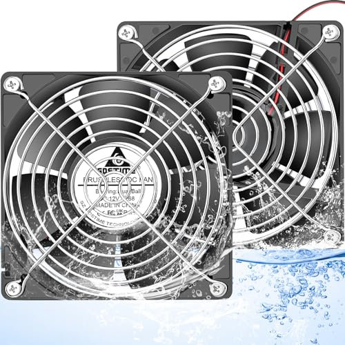 GDSTIME IP68 Waterproof Fan 120mm x 25mm 12V DC Brushless Computer Case Cooling Fan Dual Ball Bearings 2 Pin for RV Fridge Ventilation, 2 Pack