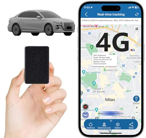 TKMARS 4G GPS Tracker Klein GPS Tracker Auto mit SIM-Karte,180 Tage Verlauf, Mehrere Alarme