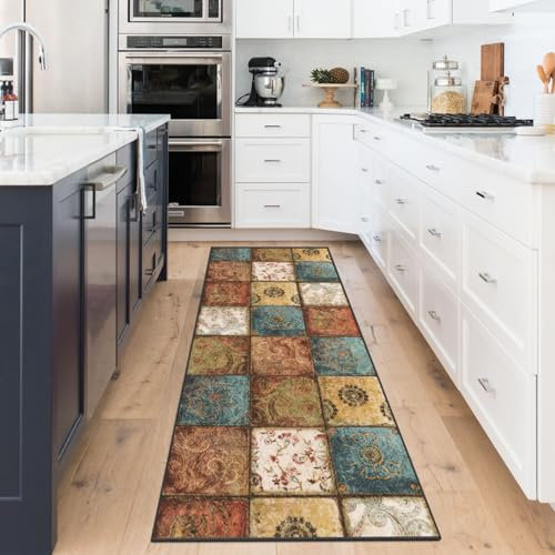 WTHYGB Teppich Läufer Flur rutschfest 60x180 cm Teppichläufer Flur Waschbar, Lang Modern Küchenteppich, Flurläufer, Teppich Läufer für Flur, Küche, Korridor, Schlafzimmer, Wohnzimmer, Retro