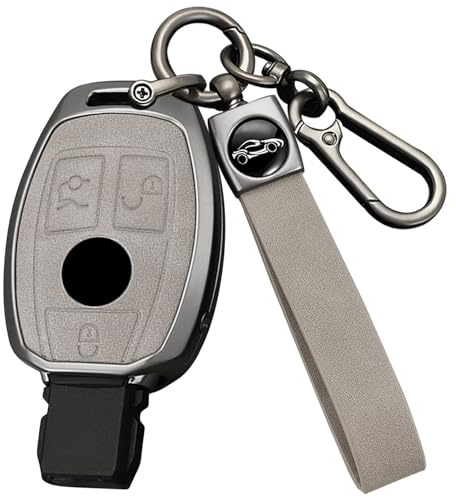 TECART Autoschlüssel Hülle Schlüsselhülle Passt für Mercedes Benz W164 W176 W245 W204 W211 W212 W245 A209 A203 A B C E ML S R CL CLK Schlüssel Hülle Leder Cover Schlüsselschutz 3 Tasten Grau