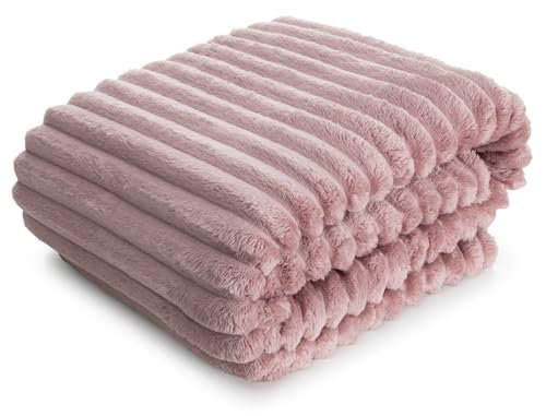 Kuschelige Decke mit Streifenmuster, Weiche Kuscheldecke, Soft, Gestreifte Sofadecke, Flauschige Wohndecke, Steppdecke, MIKROFASER (Rosa, 70 x 160 cm)