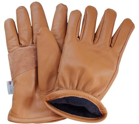 NBLEAGLO Thermo Arbeitshandschuhe Winter Wasserdicht Warme Winterhandschuh für Herren und Damen Isolierte Braun Lederhandschuhe Gefüttert für Kaltes Wetter (Winter, Medium)