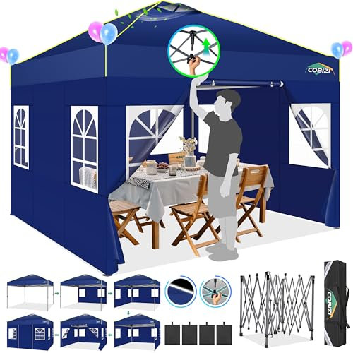 COBIZI Pavillon 3x3m Wasserdicht Stabil Winterfest Faltpavillon Partyzelt Gartenpavillon Pop Up Pavillon Klappbar Zelt mit 4 Seitenwnden Belüftungsöffnungen, Sandsack für Markt, Freien Event,Navy Blau