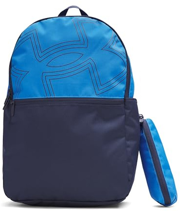 Under Armour Unisex Essential Printed Backpack, Sports Backpack with Zippered Laptop Sleeve, Versatile Schoolbag with Detatchable Pencil Case,Blue Atlantis/Washed Navy/Washed Navy,OSFM
