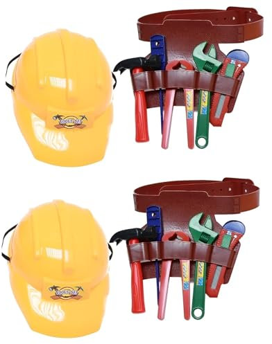 Unibos | 2 X Kids Tool Set 7Pcs Builder Pretend Play Tools Kit With Helmet, Adjustable Tool Belt & Toy Toolkits For Boys Girls Ages 3 4 5 6 7 Years Old For Kids