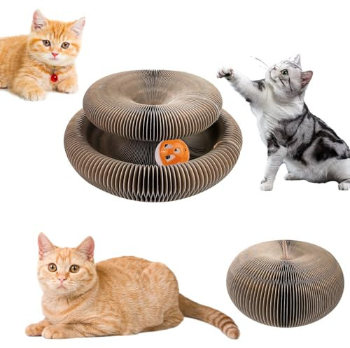 Luazvilkpsar Magic Organ Cat Scratching Board, Juguetes para Gatos Plegable, Rascador para Gatos Carton con Bola de Juguete, Tabla de Rascar para Gatos de Cartón Corrugado para Interiores y Exteriores