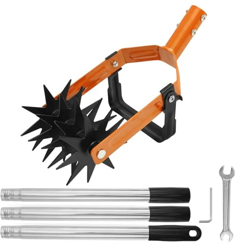 Rotary Cultivator Tiller with Long Stainless Steel Handle Garden Hand Tiller Adjustable Length 2-in-1 Garden Weeder and Crumbler for Soil Mixing