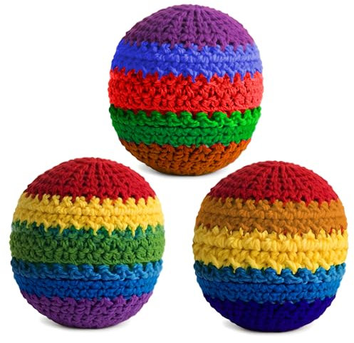 milaudiamand Ensemble de 3 Balles de jonglage Sac Crochet Tricot, pour la Pratique du Hacky Sack ou Jonglage, Multicolores, Jeu Exterieur Enfants et Adultes