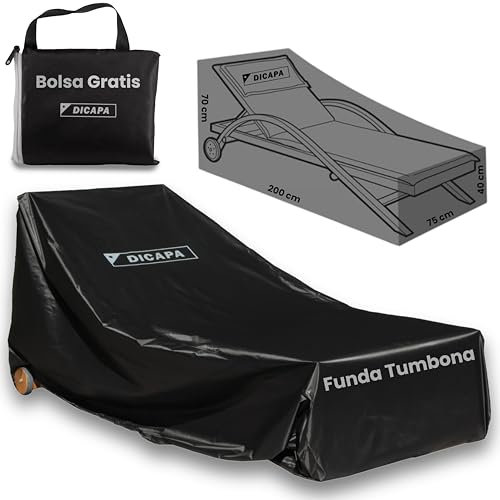 DICAPA Funda Tumbona Jardin (200x75x70cm) Funda Tumbona Exterior Impermeable, Fundas para Tumbonas (Negro) Funda Hamaca Jardin
