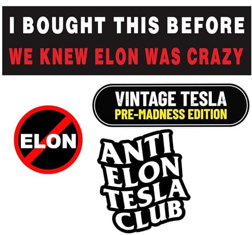 Dreaku I Bought IT Before Elon Went Crazy, 4PCS Anti Elon Tesla Club Tesla Stoßfänger Aufkleber, Lustige Anti Elon Tesla Vinyl Aufkleber Stoßfänger Aufkleber für Autos