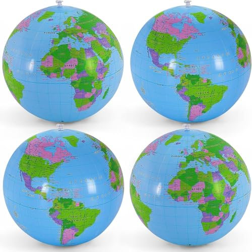 LQTSLFM Weltkugel Aufblasbar,4 Stück Wasserball Aufblasbar,Wasserball Weltkugel für Strand Spielen Oder Lehre, Geburtstagsfeiern,Wissenschaft Geographie Bildung (Farbe A)